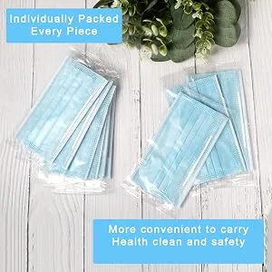 mystcare Disposable Face Mask 50 Pack Individually Packaged Wrapped Protection For Adults 3-layer Filter Safety Face Masks Blue - disposable face masks