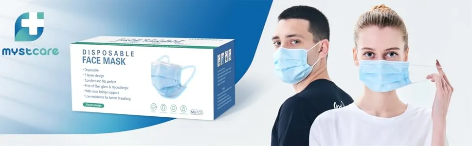 mystcare Disposable Face Mask 50 Pack Individually Packaged Wrapped Protection For Adults 3-layer Filter Safety Face Masks Blue - Face Mask Individually Wrapped