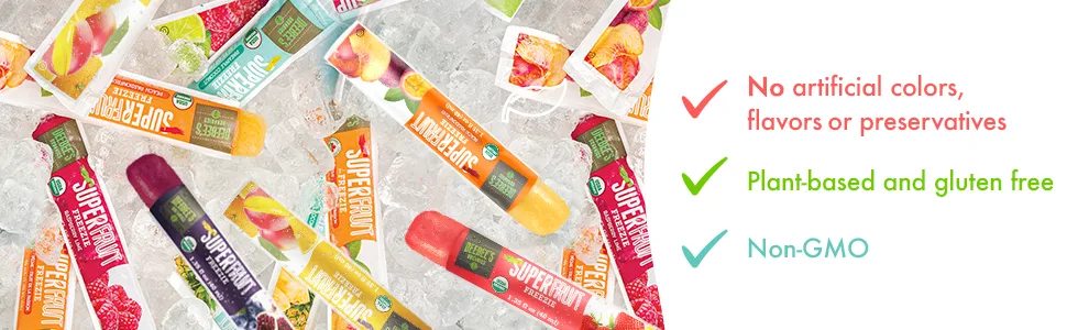 DeeBee's Organics Classic SuperFruit Freezie, 100% Real Fruit Freezer Pops, No Added Sugar (Pack of 30) - No artificial anything, plant-based and gluten free, non-gmo with freezie tubes on ice
