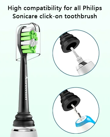 Aoremon Replacement Toothbrush Heads for Philips Sonicare DiamondClean, Black, Pack of 10 - replacement for Sonicare