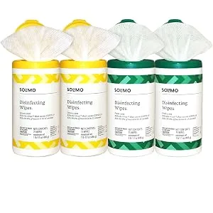 Amazon Brand - Solimo Disinfecting Wipes, Lemon & Fresh Scent, Sanitizes/Cleans/Disinfects/Deodorizes, 75 Count (Pack of 4) - solimo disinfecting wipes