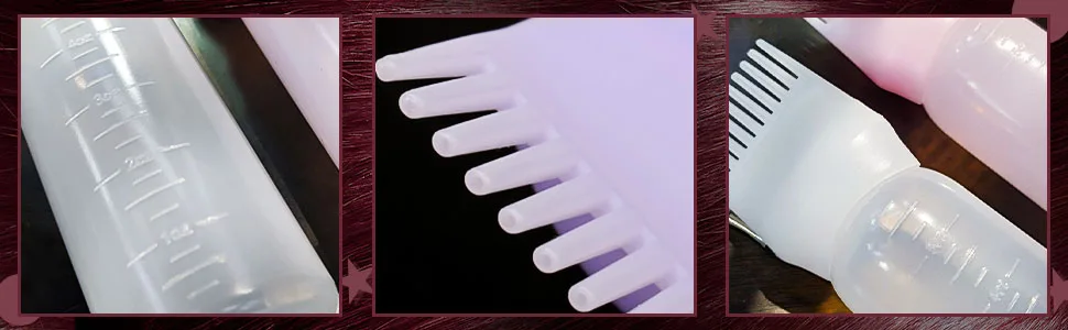 3 Pack Root Comb Applicator Bottle 6 Ounce, Applicator Bottle for Hair Dye Applicator Brush with Graduated Scale(Pink+Purple+White) Pink/Purple/White - G040N-11-N