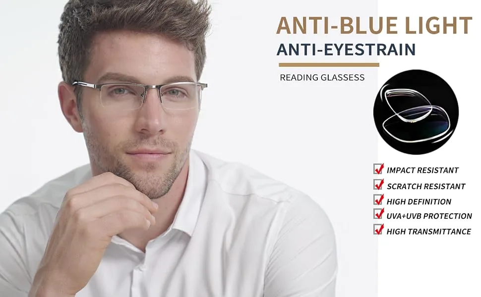 JJWELL 3 Pack Blue Light Blocking Reading Glasses for Men Anti Computer Glare Eyestrain Spring Hinge Readers with Pouches Black Gunmetal Brown 1.75 x - product information 2