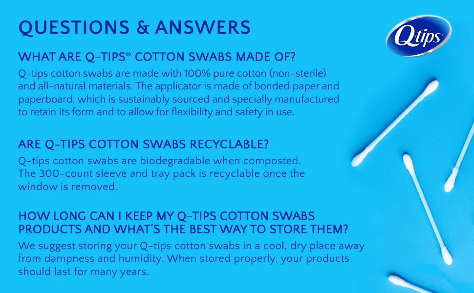 Q-tips Antimicrobial Swabs for Cleaning are Made with 100 Percent Cotton, 300 Count, Pack of 12 - product information 3