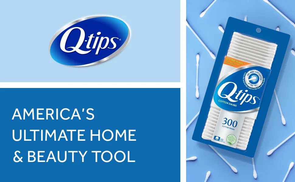 Q-tips Antimicrobial Swabs for Cleaning are Made with 100 Percent Cotton, 300 Count, Pack of 12 - Q-tips 300ct Antimicrobial 12 pack