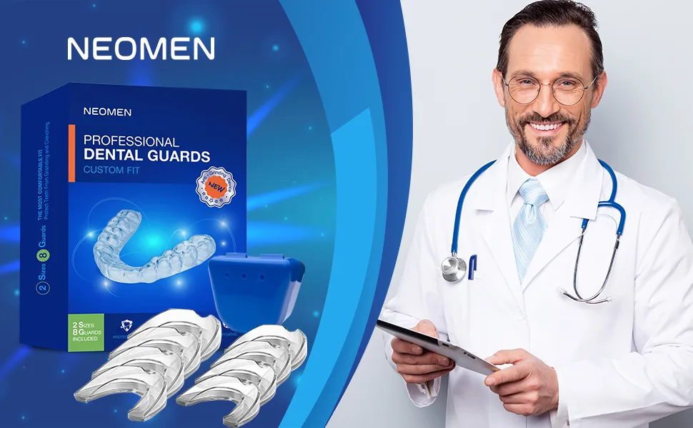 Neomen Mouth Guard - Professional Mouth Guard for Clenching Teeth at Night - Upgraded Night Guard for Grinding Teeth, Stops Bruxism, Tmj & Eliminates Teeth Clenching (8 Pack, 2 Size) - product information 1