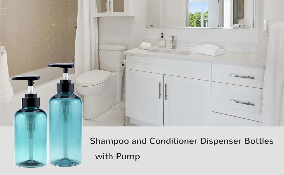 Shampoo and Conditioner Bottles Refillable, 4 Pack Kimqi 10oz/300ml Empty Shower Plastic Soap Dispenser Bottle with Pump for Guest Bathroom Lotion Body Wash - Plastic Shampoo Bottles with Pump