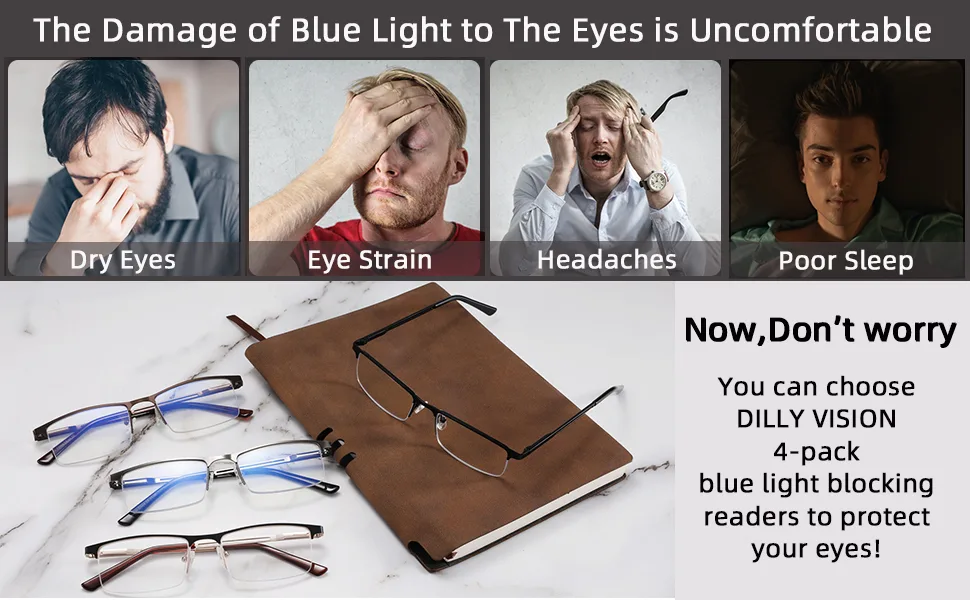4-Pack Blue Light Blocking Reading Glasses for Men,Stylish Metal Frame Computer Readers with Sping Hinges Anti Glare/Eye Strain Uv Filter (+2.0 Strength) 4 Pack(black/Metalgun/Brown/Glod) 2.0x - reading glasses