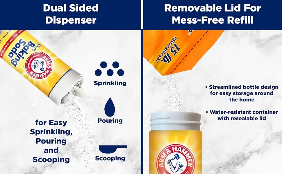 Arm & Hammer Baking Soda Shaker, 12 Oz, Pack of 6 - sprinkle pour scoop streamlined bottle design easy storage around the home