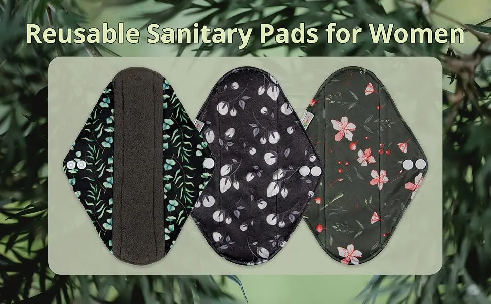 7pcs Set 1 pc Mini Wet Bag +6pcs Absorbent Reusable Sanitary Pads/Washable Bamboo Cloth Menstrual Pads(Winter,M) Winter Medium (Pack of 7) - bamboo sanitary pads