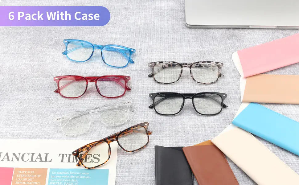NOVIVON 6 Pack Reading Glasses Blue Light Blocking for Women Men, Lightweight Anti Eyestrain/Glare Computer Readers with Spring Hinge (6 Pack Mix, 1.5) 6 Pack Mix 1.5 x - Reading glasses with case