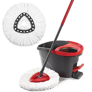 4 Pack Spin Mop Replacement Head - Includes 1 Rotating Mop Base - EasyWring Mop Refills Compatible with O Cedar Mop Replace Head, Microfiber Mmops for Floor Cleaning for Triangle Spin Mop 4 Pack White - Compatible with EasyWring Mop Refills