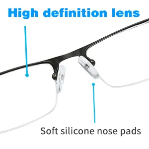 Anourney 3-Pack Reading Glasses for Men, Lightweight Metal Half Frame Blue Light Blocking Computer Readers, Filter UV Ray/Computer Glare with Spring Hinge Eyeglasses(3PCS Black,+1.25) 3 Pack(black) 1.25 x - reading glasses