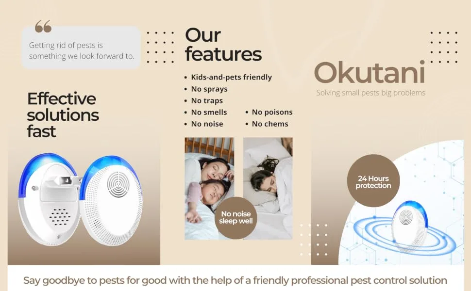 Okutani Ultrasonic Pest Repeller 6 Pack, Mouse Repellent Ultrasonic Plugin Indoor Home Electronic Pest Control for Spiders Roaches Insects Rodents White - indoor mouse mice rodent insect pest repellent ultrasonic plug in electronic devices home defense