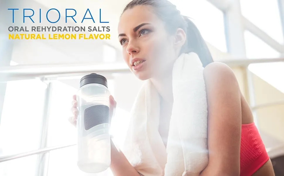 TRIORAL Lemon Rehydration Powder - WHO Hydration Supplement Electrolyte Salts Formula - Combat Dehydration from Workouts, Food Poisoning, Fluid Loss and More - 25 Drink Mix Packets - trioral lemon