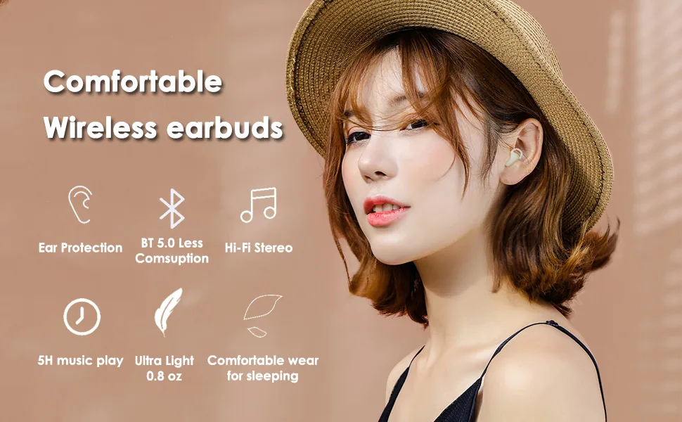 Invisible Sleep Earbuds Smallest Lightest Tiny Noise Cancelling Ear buds for Sleeping Quiet-Comfort Mini Sleepbuds Wireless Bluetooth 5.2 Hidden Headphones for Side Sleepers / Work Small Earplugs - Confortable wireless sleeping earbuds