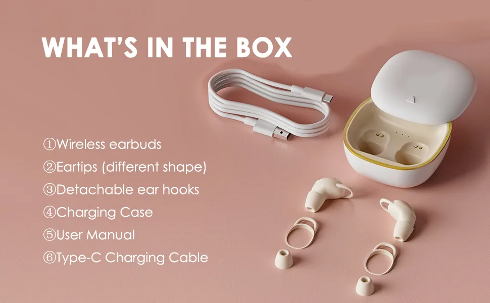 Invisible Sleep Earbuds Smallest Lightest Tiny Noise Cancelling Ear buds for Sleeping Quiet-Comfort Mini Sleepbuds Wireless Bluetooth 5.2 Hidden Headphones for Side Sleepers / Work Small Earplugs - Package Includes:
