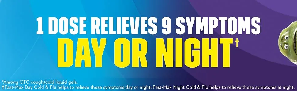 Mucinex Fast-Max Maximum Strength Cold & Flu Day and Night Medicine, All-in-One Multi-Symptom Relief Liquid Gels – 24 count (16 Day time + 8 Night time) (Packaging May Vary) - one dose relieves nine symptoms day or night