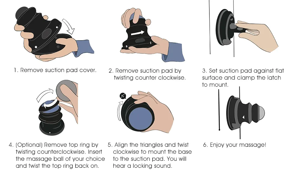 Mountable Massage Roller Ball for Pain Relief, Suction Cup Back Massager, Self-myofascial Release and Trigger Point Massage Tool to Relieve Muscle Knots - Instructions