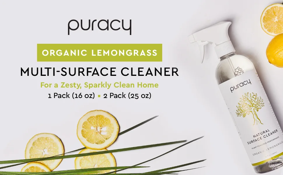 Puracy Natural Surface Cleaner, Organic, Spray Bottle Clear, Lemongrass, 25 Ounce - Organic Lemongrass Multi Surface Cleaner