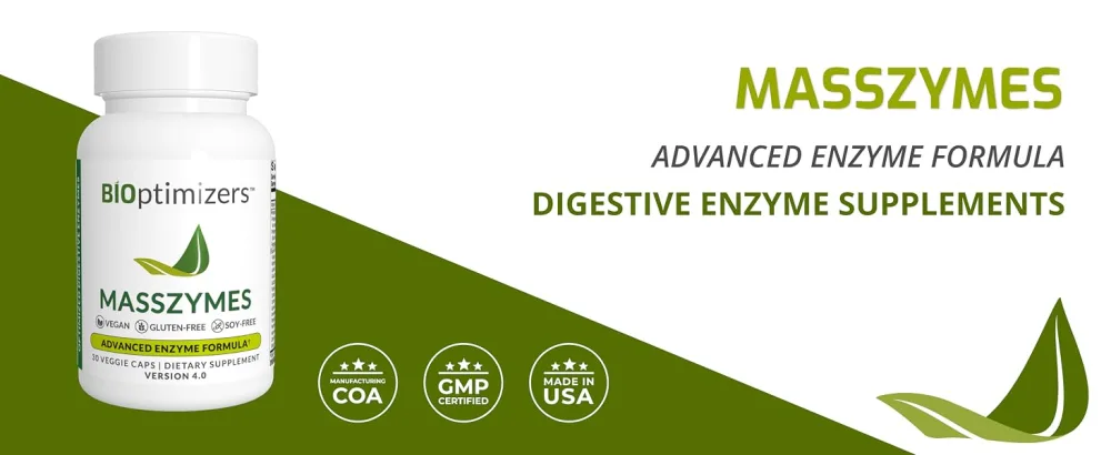 BiOptimizers MassZymes 3.0 with AstraZyme Digestive Enzyme Supplement - 30 Capsules - ADVANCED ENZYME FORMULA DIGESTIVE ENZYME SUPPLEMENTS