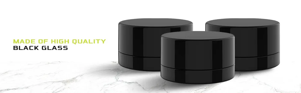 (200 Pack) 9ml Thick Black Glass Containers with Gloss Black Child Resistant Lids - Jars for Oil, Lip Balm, Wax, Cosmetics - 9ml Black Glass Jars with Black CR Lids - 2