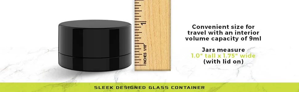 (200 Pack) 9ml Thick Black Glass Containers with Gloss Black Child Resistant Lids - Jars for Oil, Lip Balm, Wax, Cosmetics - 9ml Black Glass Jars with Black CR Lids - 4