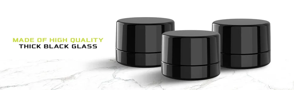 (200 Pack) 5ml Thick Black Glass Containers with Gloss Black Child Resistant Lids - Jars for Oil, Lip Balm, Wax, Cosmetics - 5ml Black Glass Jar with Black CR Lid 2