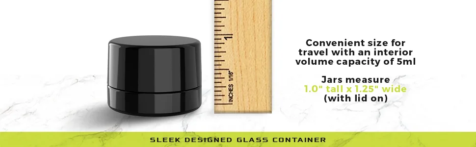 (200 Pack) 5ml Thick Black Glass Containers with Gloss Black Child Resistant Lids - Jars for Oil, Lip Balm, Wax, Cosmetics - 5ml Black Glass Jar with Black CR Lid 4