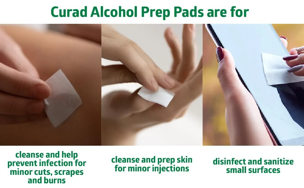 CURAD Alcohol Prep Pads (Pack of 4 Boxes) | 400 Pieces of Medium Isopropyl Alcohol Wipes Individually Wrapped | First Aid Alcohol Swabs for Cuts & Scrapes | Medical Alcohol Pads for General Cleansing 400 Count Prep Pads - CURAD Prep Pads