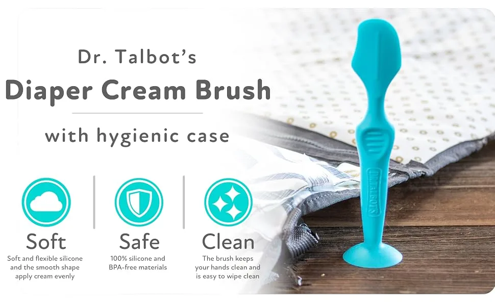 Dr. Talbot's Diaper Cream Soft Silicone Brush with Suction Base & Hygienic Case, Aqua, Full Size - diaper cream brush, Dr. Talbot