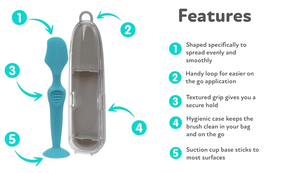 Dr. Talbot's Diaper Cream Soft Silicone Brush with Suction Base & Hygienic Case, Aqua, Full Size - diaper cream brush, Dr. Talbot