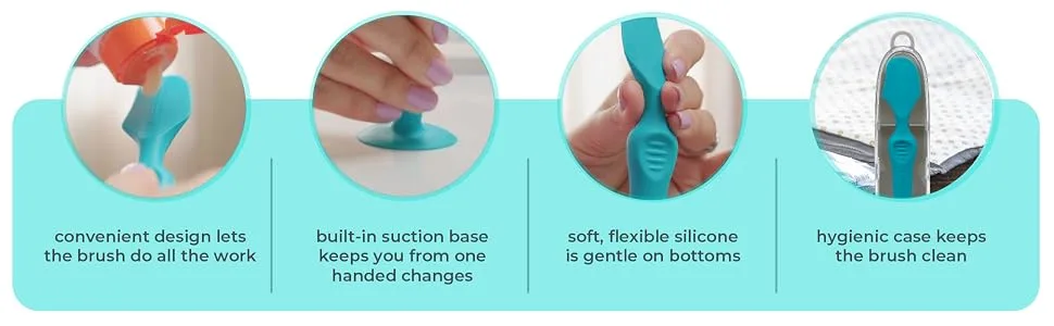 Dr. Talbot's Diaper Cream Soft Silicone Brush with Suction Base & Hygienic Case, Aqua, Full Size - diaper cream brush, Dr. Talbot