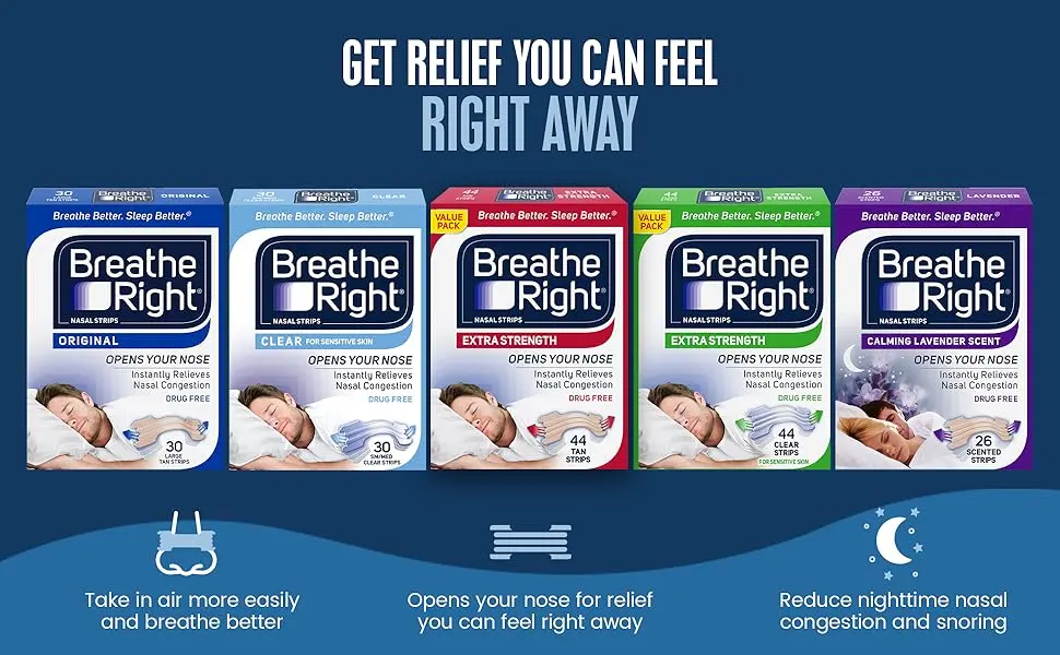 Breathe Right Nasal Strips | Extra Strength | Tan Nasal Strips | Help Stop Snoring | Drug-Free Snoring Solution & Instant Nasal Congestion Relief Caused by Colds & Allergies | 26 Count - Get Relief You Can Feel Right Away