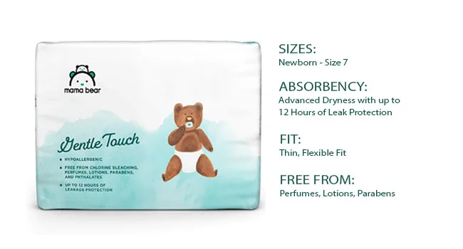 Amazon Brand - Mama Bear Plush Protection Size 3 Diapers, Ultra-soft, Hypoallergenic, Dermatologist Tested, For Babies Weighing 16 to 28 Pounds, Assorted Print, 40 Count Size 3 (40 Count) - mama bear gentle touch diapers compare chart to plush protection diapers sizes absorbency fit