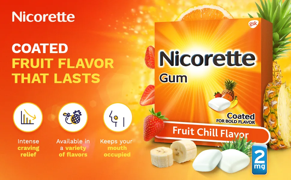 Nicorette Nicotine Gum Fruit Chill - Coated Fruit Flavor that lasts