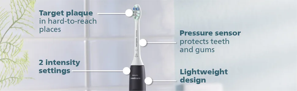Philips Sonicare 4100 Power Toothbrush, Rechargeable Electric Toothbrush with Pressure Sensor, Black HX3681/24 Black New 4100 - Black Philips Sonicare electric toothbrush with white brush head