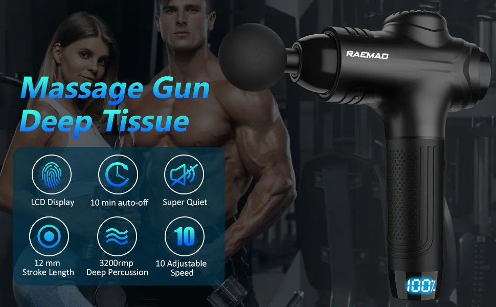 RAEMAO Massage Gun Deep Tissue, Electric Muscle Massager Percussion Massage Gun for Athletes, Handheld Deep Tissue Massager,Black - Massage gun