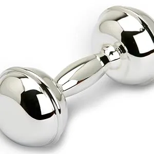Miza Sterling Silver Baby Rattle, Dumbbell - silver rattle, dumbbell rattle, silver baby rattle, silver baby gifts, keepsake gifts, rattles