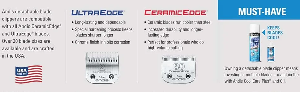Andis UltraEdge Super 2-Speed Detachable Blade Clipper, Professional Animal/Dog Grooming, AGC2 Blue Standard Packaging - product information 3