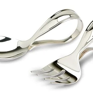 MiZa Sterling Silver Beaded Loop Spoon Fork Set - silver baby spoon, silver cutlery, silver baby cutlery, silver baby feeding, silver baby gifts