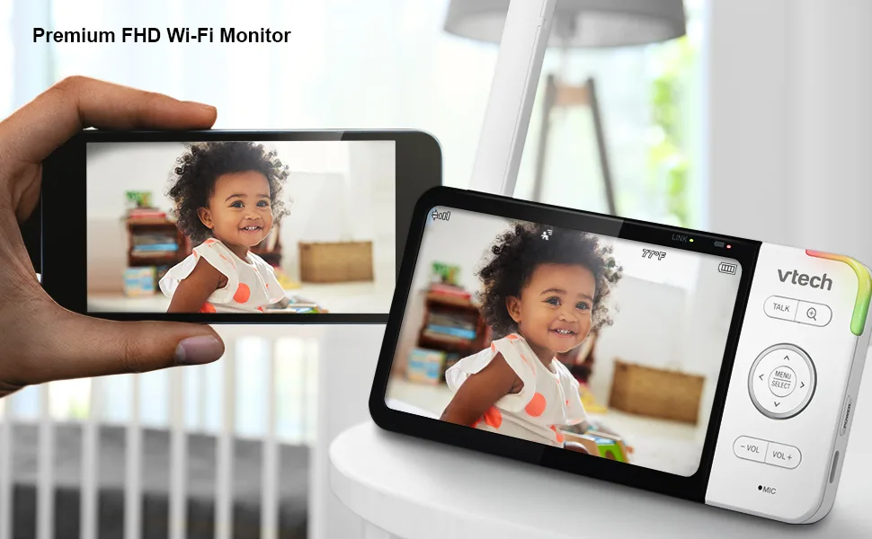 VTech RM5764-2HD 1080p Smart WiFi Remote Access 2 Camera BabyMonitor, 360 Pan & Tilt, 5" 720p HD Display, HD Night Vision, Soothing Sounds, 2-Way Talk, Temperature & Motion Detection, iOS & Android - RM5764-2HD - 2