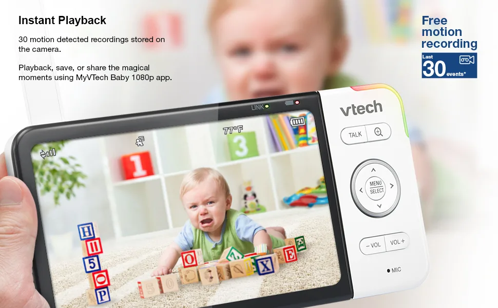VTech RM5764-2HD 1080p Smart WiFi Remote Access 2 Camera BabyMonitor, 360 Pan & Tilt, 5" 720p HD Display, HD Night Vision, Soothing Sounds, 2-Way Talk, Temperature & Motion Detection, iOS & Android - RM5764HD - Banner 3