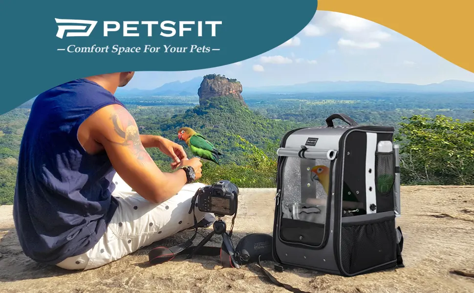 Bird Carrier with Shade Cover,2 Level Adjustable Height with Standing Perch,2 Feeder Bowls and Great Ventilation, Cockatiel Bird Travel Cage Grey Large Grey - bird backpack bird backpack carrier bird carrier backpack