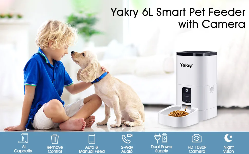 Automatic Cat Feeders 6L Smart Dog Feeder,Timer Voice and Video Recording HD 1080P Camera Night Vision WiFi Enabled App for iPhone and Android Yakry C2 - product information 2