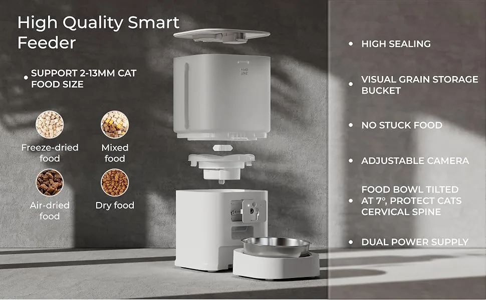 ABRCT Automatic Cat Feeder with Camera,6L Large Capacity Smart Feeder for Cat & Small Dog,Visible Food Bowl,App Remote Control,Customize Feeding Plan WiFi Plus - product information 4