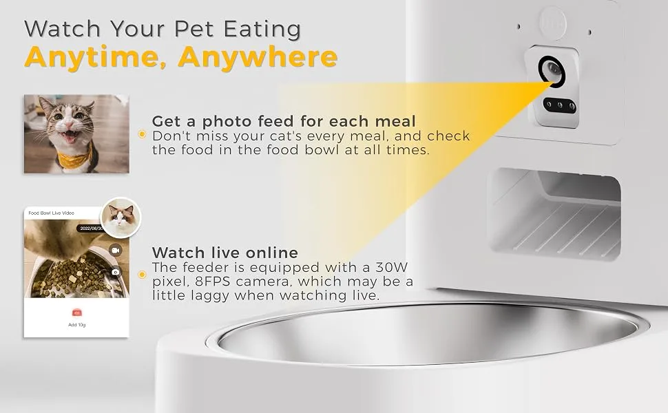ABRCT Automatic Cat Feeder with Camera,6L Large Capacity Smart Feeder for Cat & Small Dog,Visible Food Bowl,App Remote Control,Customize Feeding Plan WiFi Plus - Smart Timed Cat Feeder