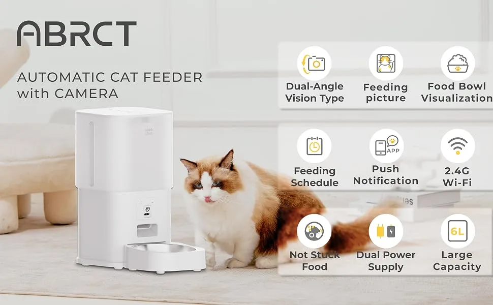 ABRCT Automatic Cat Feeder with Camera,6L Large Capacity Smart Feeder for Cat & Small Dog,Visible Food Bowl,App Remote Control,Customize Feeding Plan WiFi Plus - Timed cat feeder