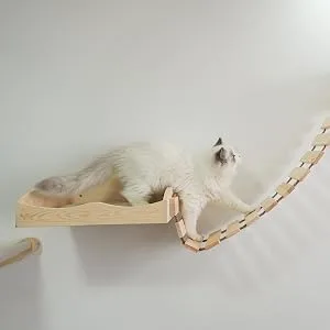 Yiotl Wall-Mounted Cat Shelf Sets Wood Cat Bed Hammock Climbing Bridge Step Solid Wood Cat Tree Ladder Modern Cat Wall Shelf Furniture Sets with Cat Mat - product information 5