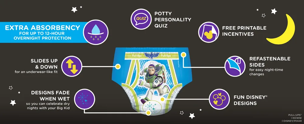 Pull-Ups Night-Time Boys' Training Pants, 3T-4T, 60 Ct 3T-4T (60 Count) - Extra Absorbency for up to 12 hour overnight protection